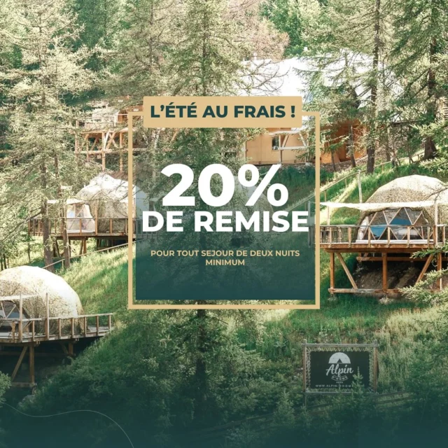 🌲 Besoin de fraîcheur cet été ? Prenez de la hauteur à Alpin D’Hôme !
⛰️ À 1 800 m d’altitude, vivez un séjour inoubliable en pleine montagne, entre nature, spa et activités plein air. Randos, VTT, parapente, farniente… il y en a pour tous les goûts ! ☀️🚵‍♀️🧘‍♂️

📅 Offre spéciale : pour tout séjour de 2 nuits minimum jusqu’au 31 août inclus, bénéficiez d’un tarif tout doux !
⚠️ Offre valable uniquement sur notre site ou par téléphone. Prix déjà appliqués sur www.alpin-dhome.fr – aucun code nécessaire.
📞 Réservez avant le 31 juillet pour en profiter.
👉 Offre non rétroactive, selon disponibilités.

📲 Réservez vite sur notre site !

#alpindhome #sejourmontagne #été2025 #offreété #montagnefraicheur #natureetspa #domeinsolite #vacancesalpines #alpes #bonsplansvacances